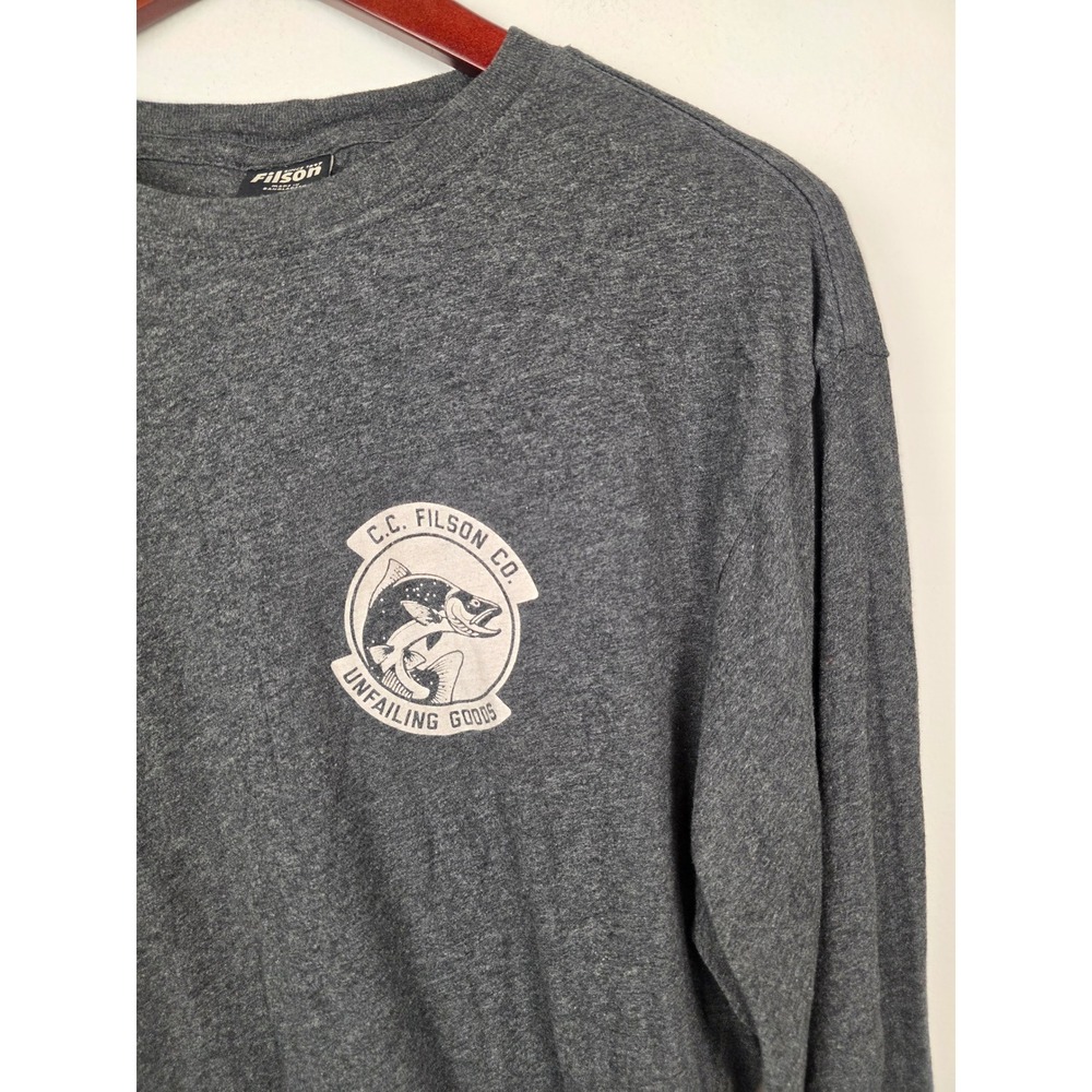 Filson Unfailing Goods Mens Long Sleeve Graphic T-Shirt Grey Fishing Size M - Picture 3 of 8